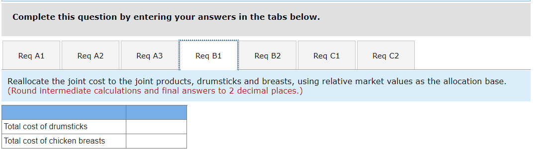 C2 Allocate the joint cost to the joint products, drumsticks and breasts,