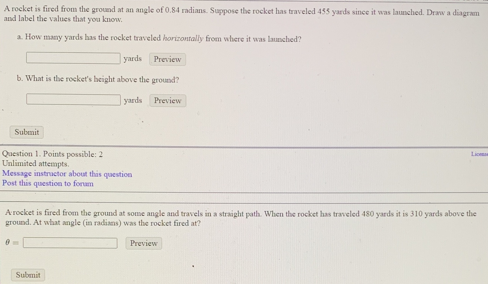  A rocket is fired from the ground at an angle of