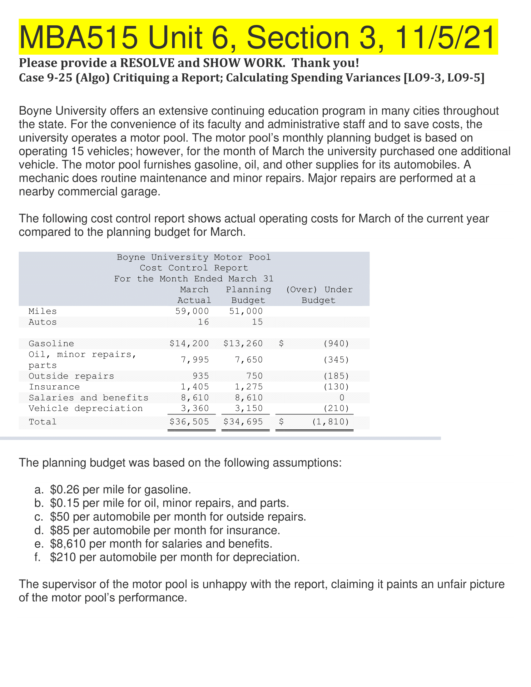 MBA515 Unit 6, Section 3, 11/5/21 Please provide a RESOLVE and
