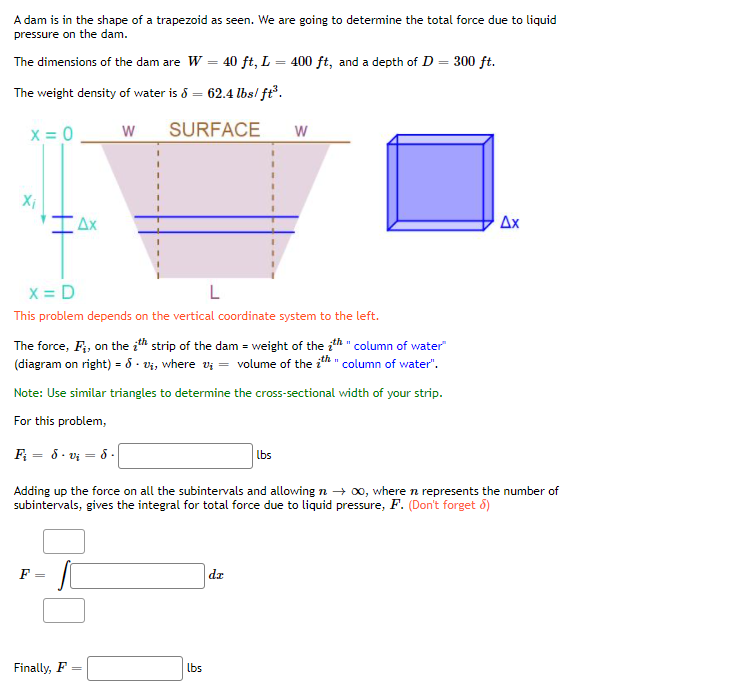 of the plate are W = 15 ft, L = 4 ft.