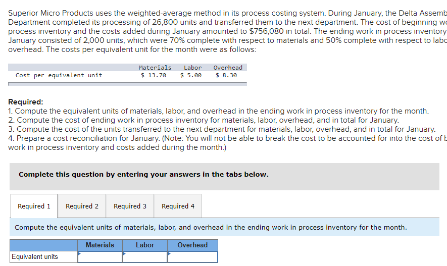 QUESTION 1: Superior Micro Products uses the weighted-average method in its process