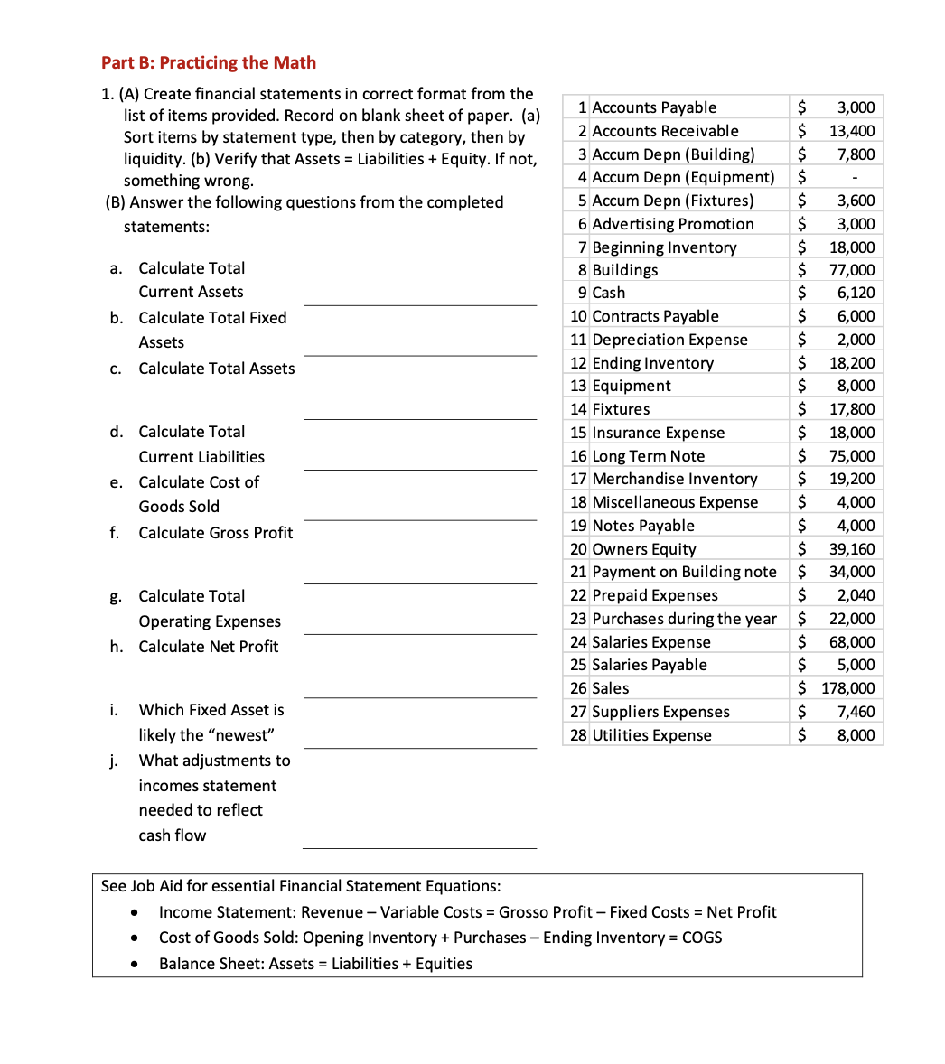  Please complete these questions Part B: Practicing the Math 1. (A)
