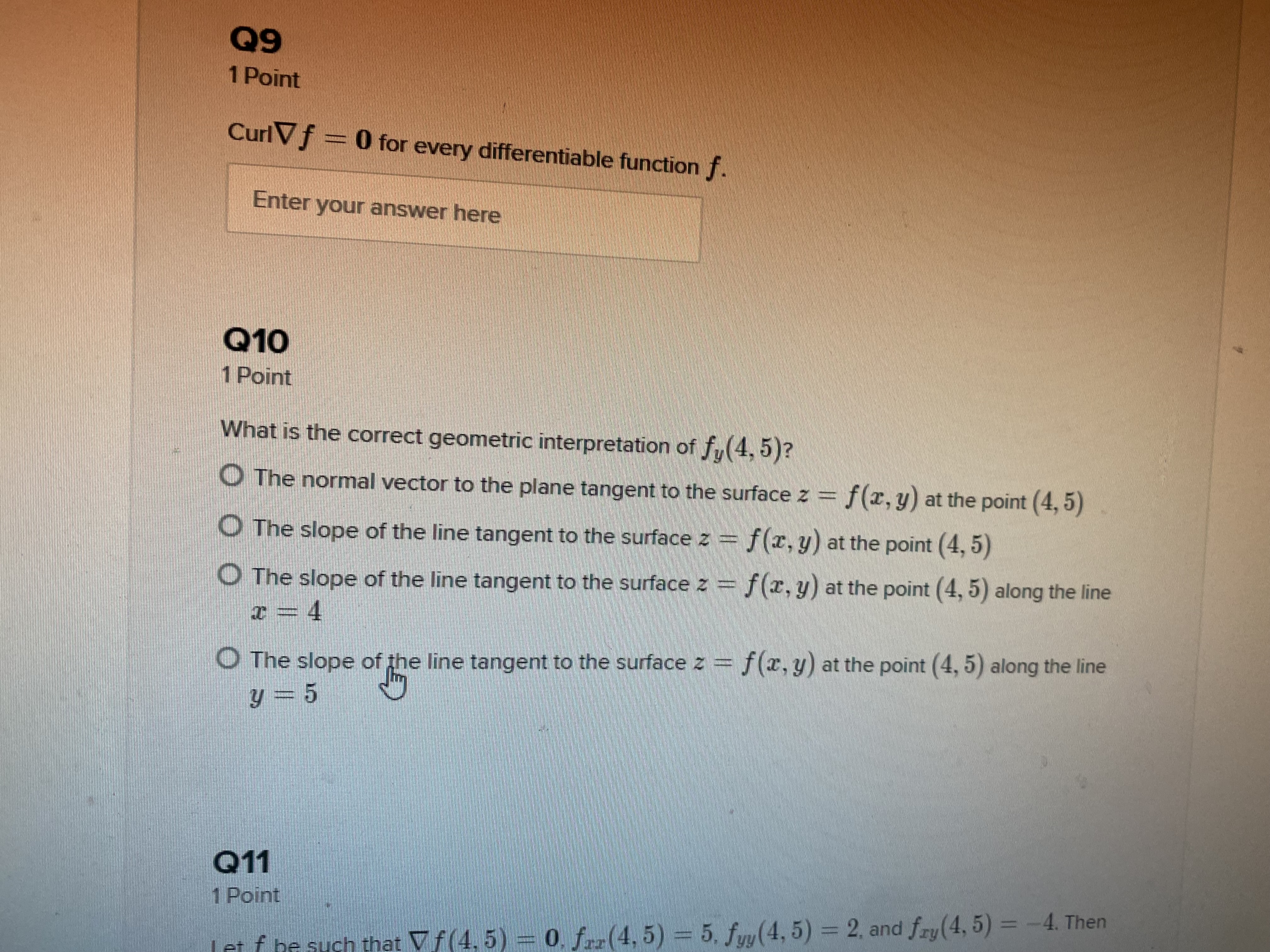  Q9 1 Point Curl Vf = 0 for every differentiable function