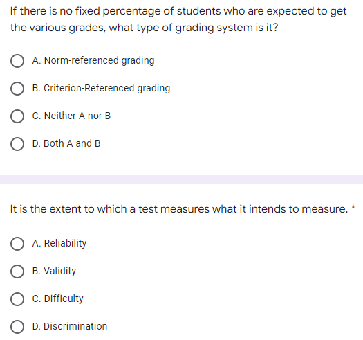 test item not employing students' responses but considering test objective, content validity