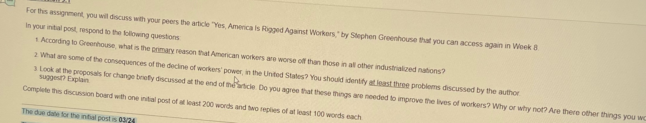  For this assignment, you will discuss with your peers the article