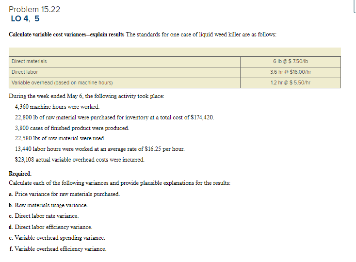 standards for one case of Springfever Tonic are as follows: Direct materials