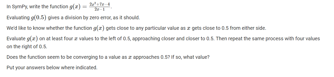  hum4 In SymPy, write the function 9(3) : 211 Evaluating g(0.5)