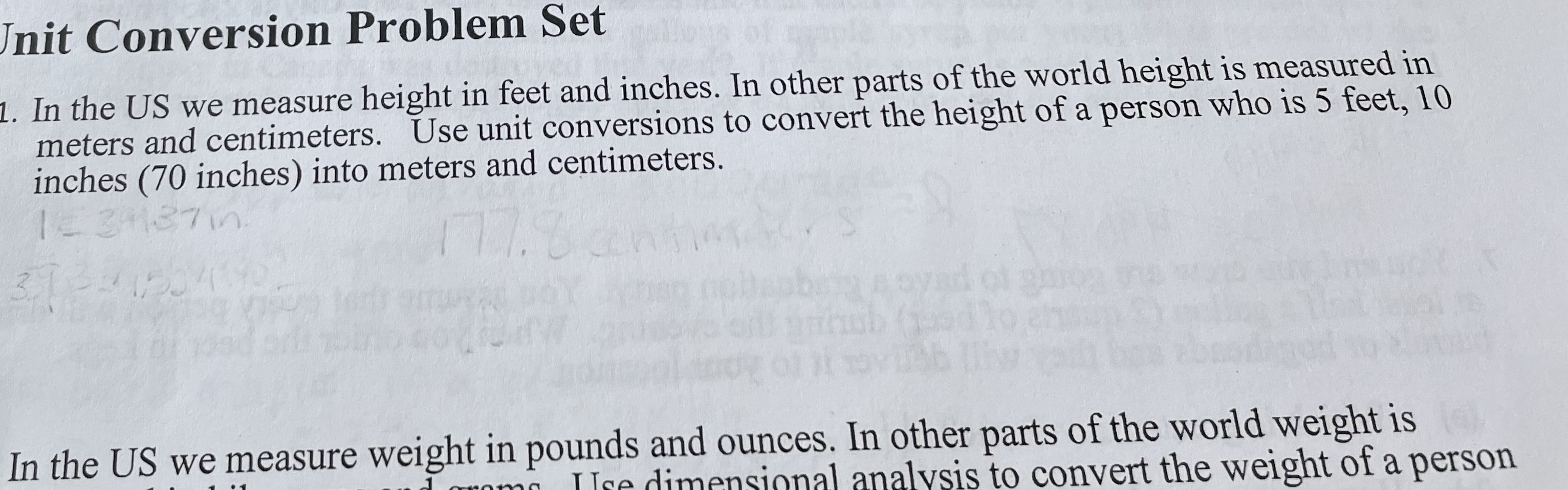  Init Conversion Problem Set In the US we measure height in