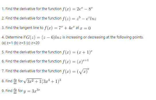 1. Find the derivative for the function f(x) = 2ex -