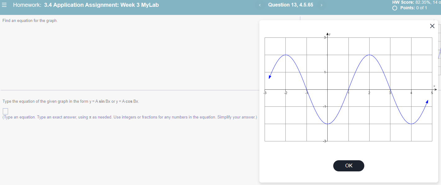 Homework: 3.4 Application Assignment: Week 3 MyLab Find an equation for the