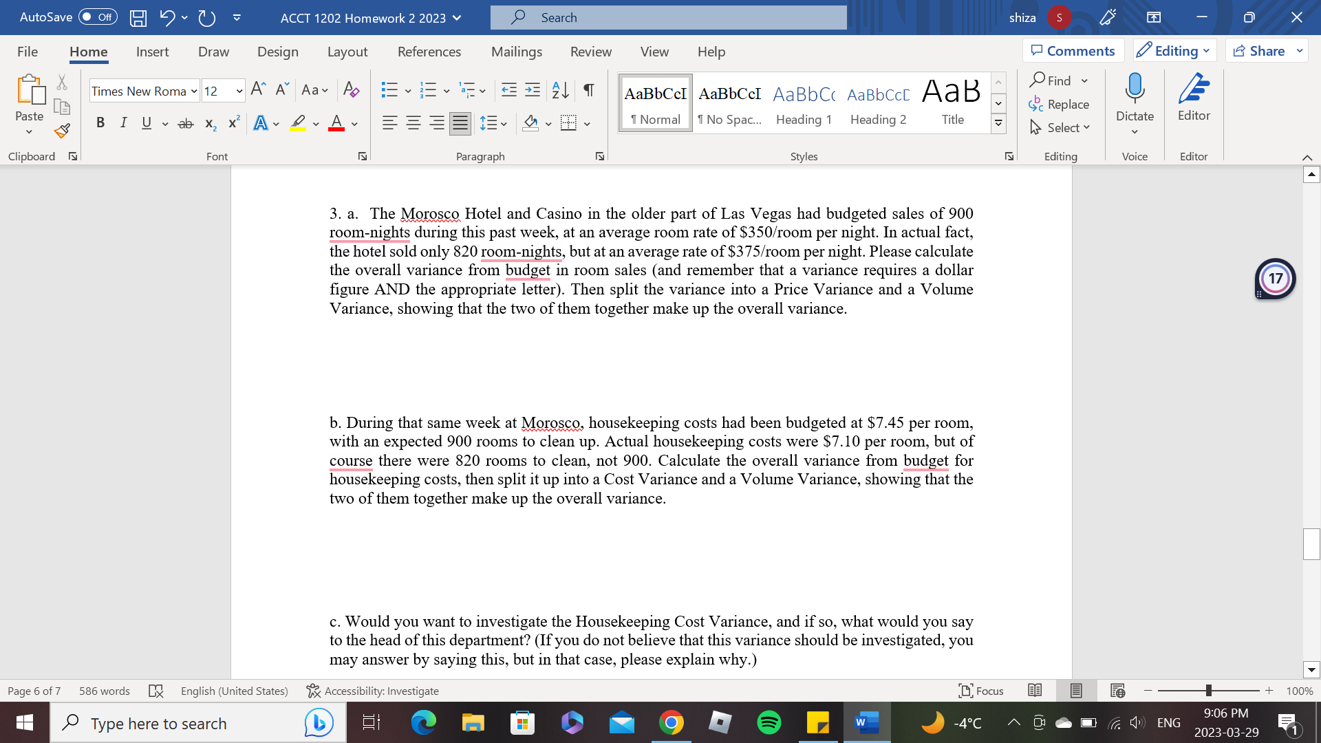  AutoSave O Off ) 1 0 7) - ACCT 1202 Homework