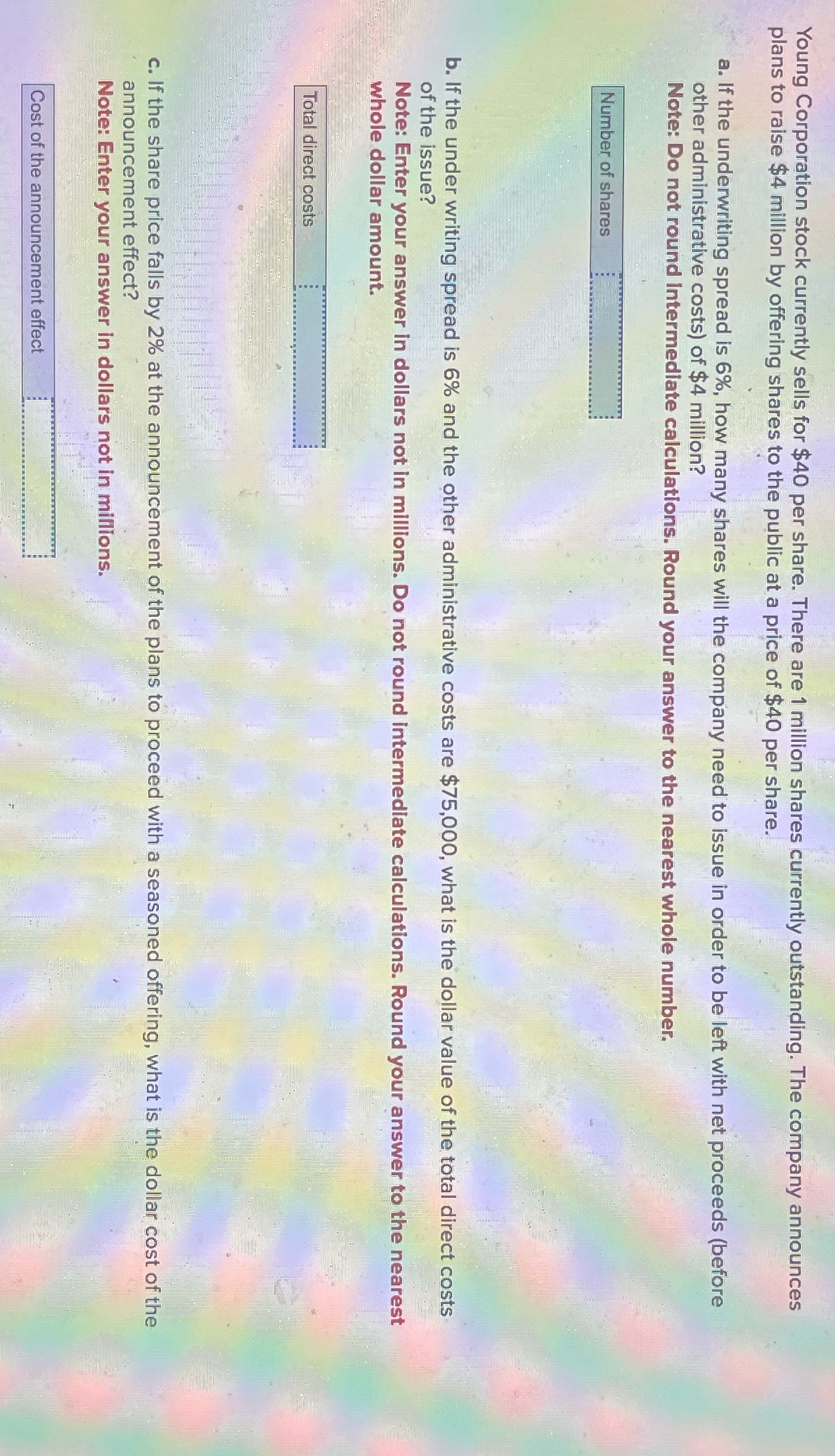 #2 Need help with parts A, B, and. C Young Corporation stock