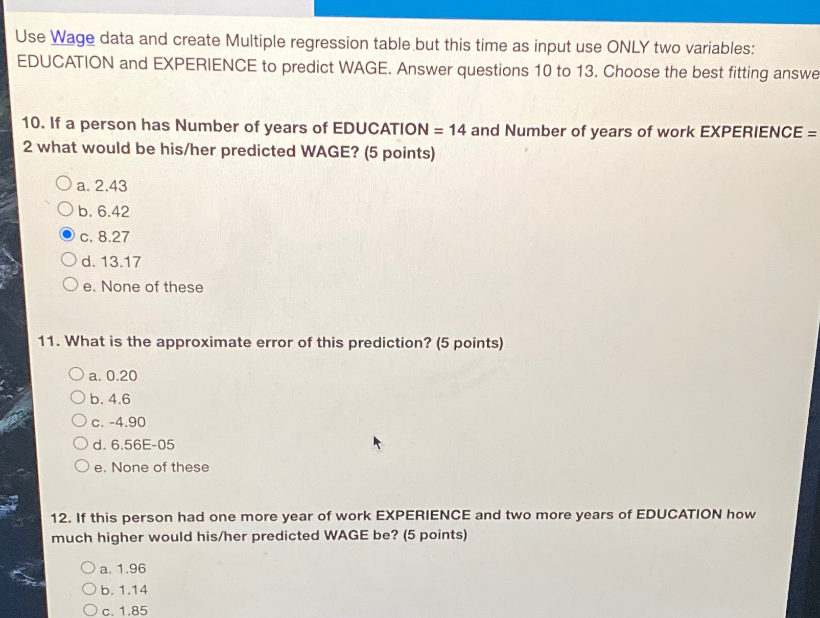 Use Wage data and create Multiple regression table but this time as