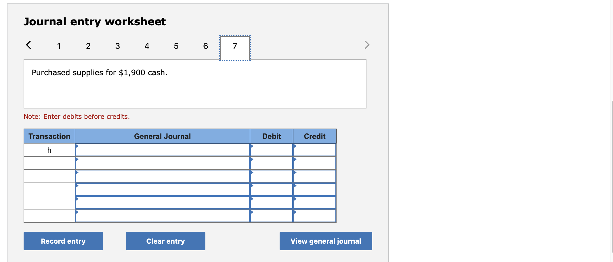 in a horizontal statements model. The first transaction is shown as an