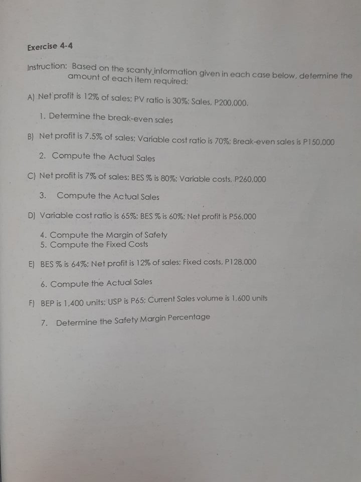 formula, identify the answer to the following numbered items. Your answer must