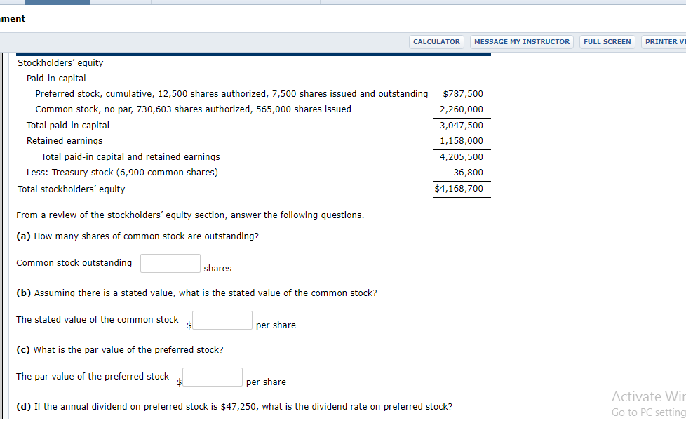  ment CALCULATOR MESSAGE MY INSTRUCTOR FULL SCREEN PRINTER V Stockholders' equity