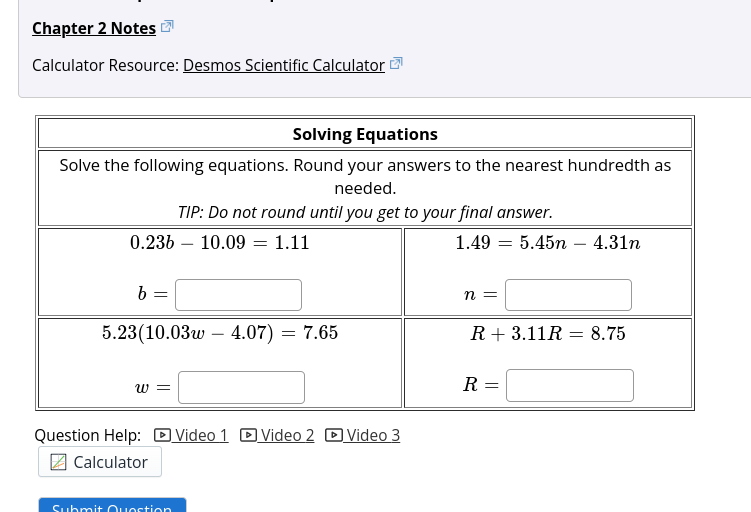 Chapter 2 Notes _ Calculator Resource: Desmos Scientific Calculator [ Solving
