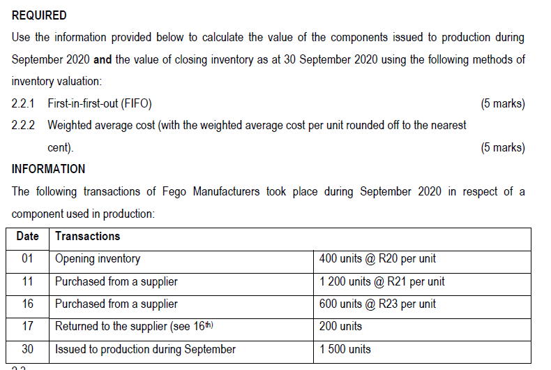  REQUIRED Use the information provided below to calculate the value of