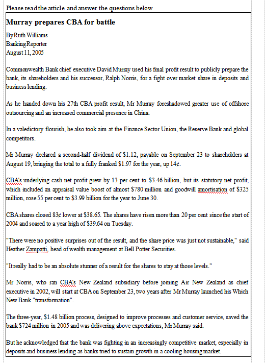 Please read the article and answer the questions below Murray prepares