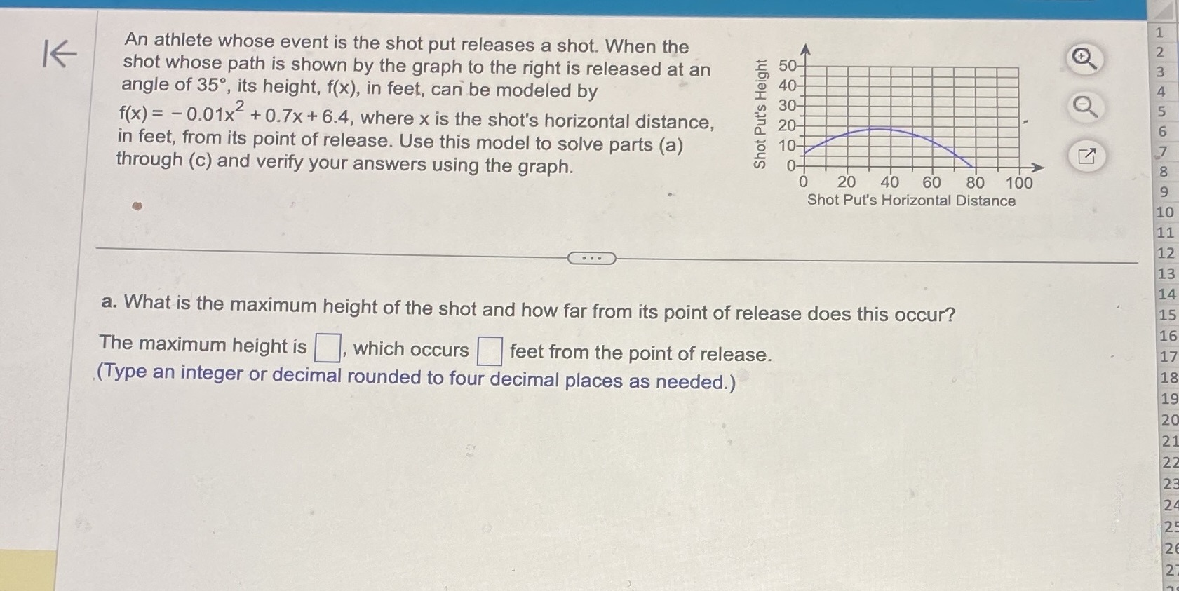 answer part a b. how far does the ball travel horizontally before