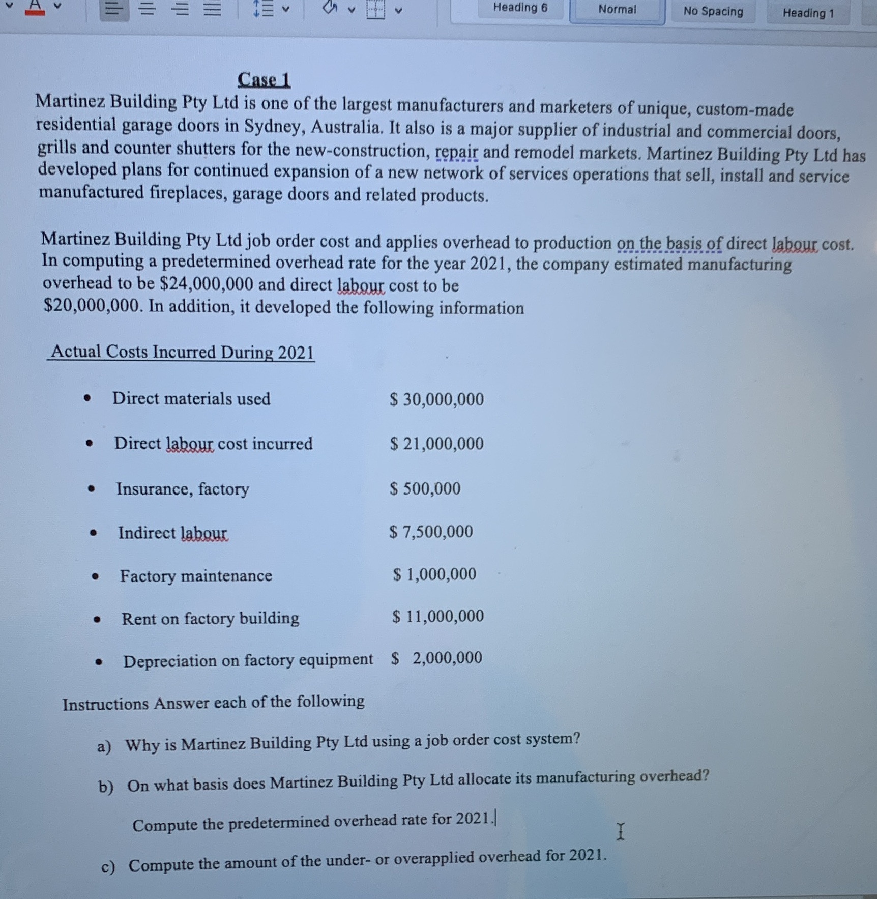  = Heading 6 Normal No Spacing Heading 1 Case 1 Martinez