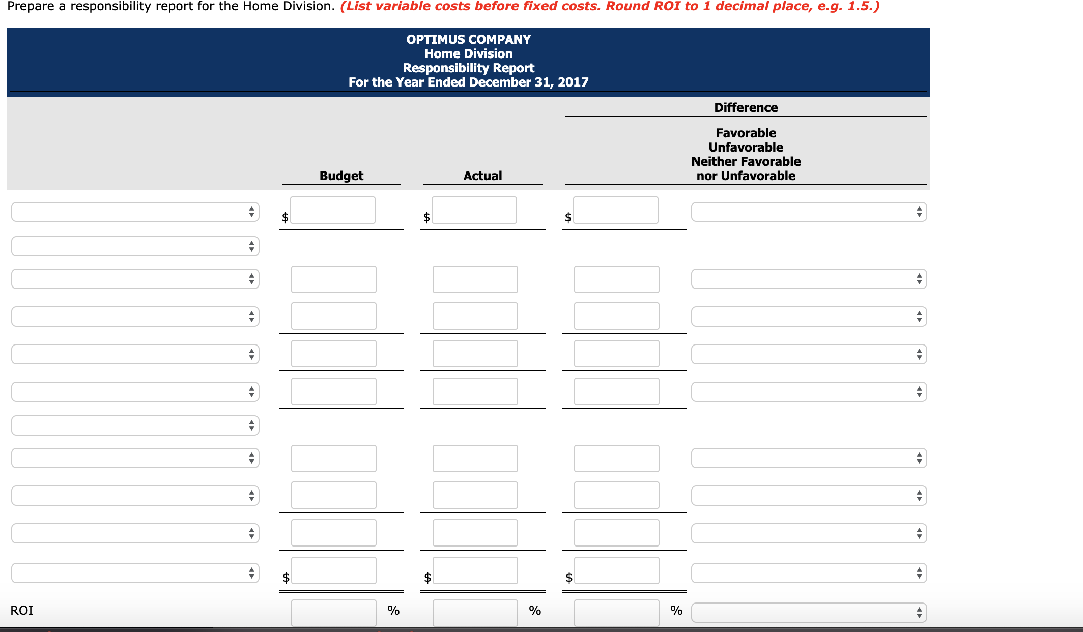 Level Submission) Optimus Company manufactures a variety of tools and industrial equipment.