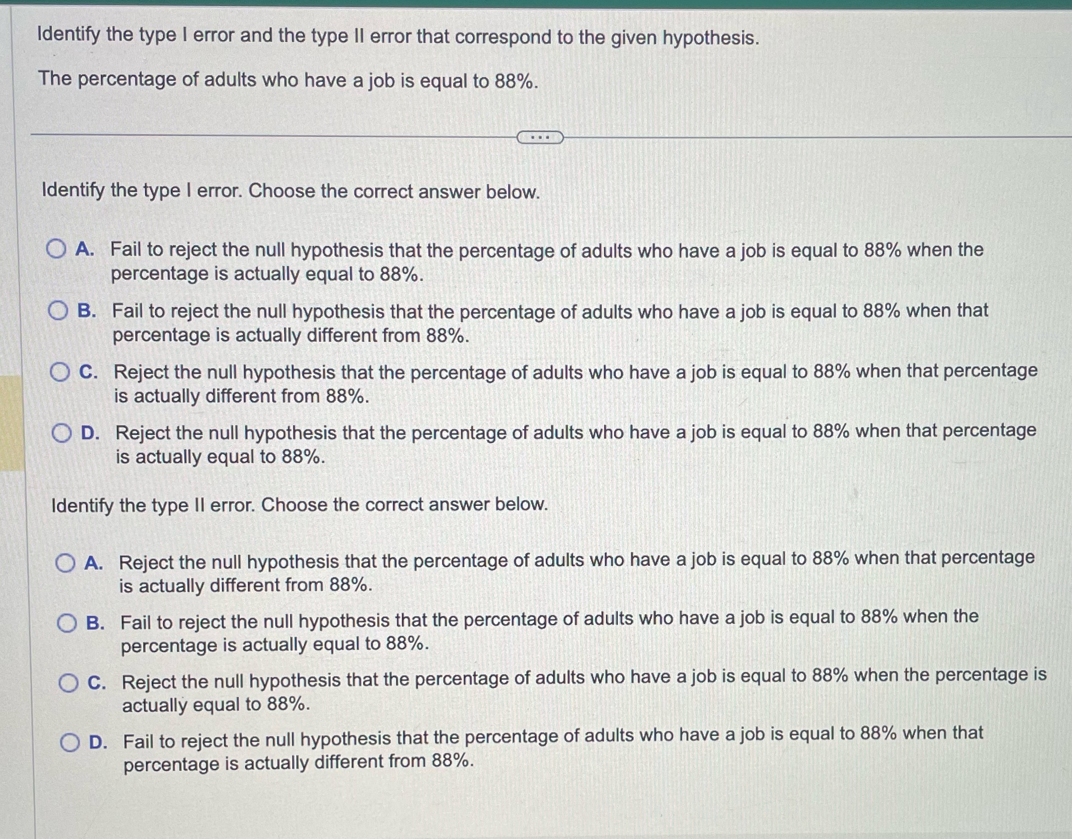 Urgent thank you!! __ \\ Identify the type I error and the