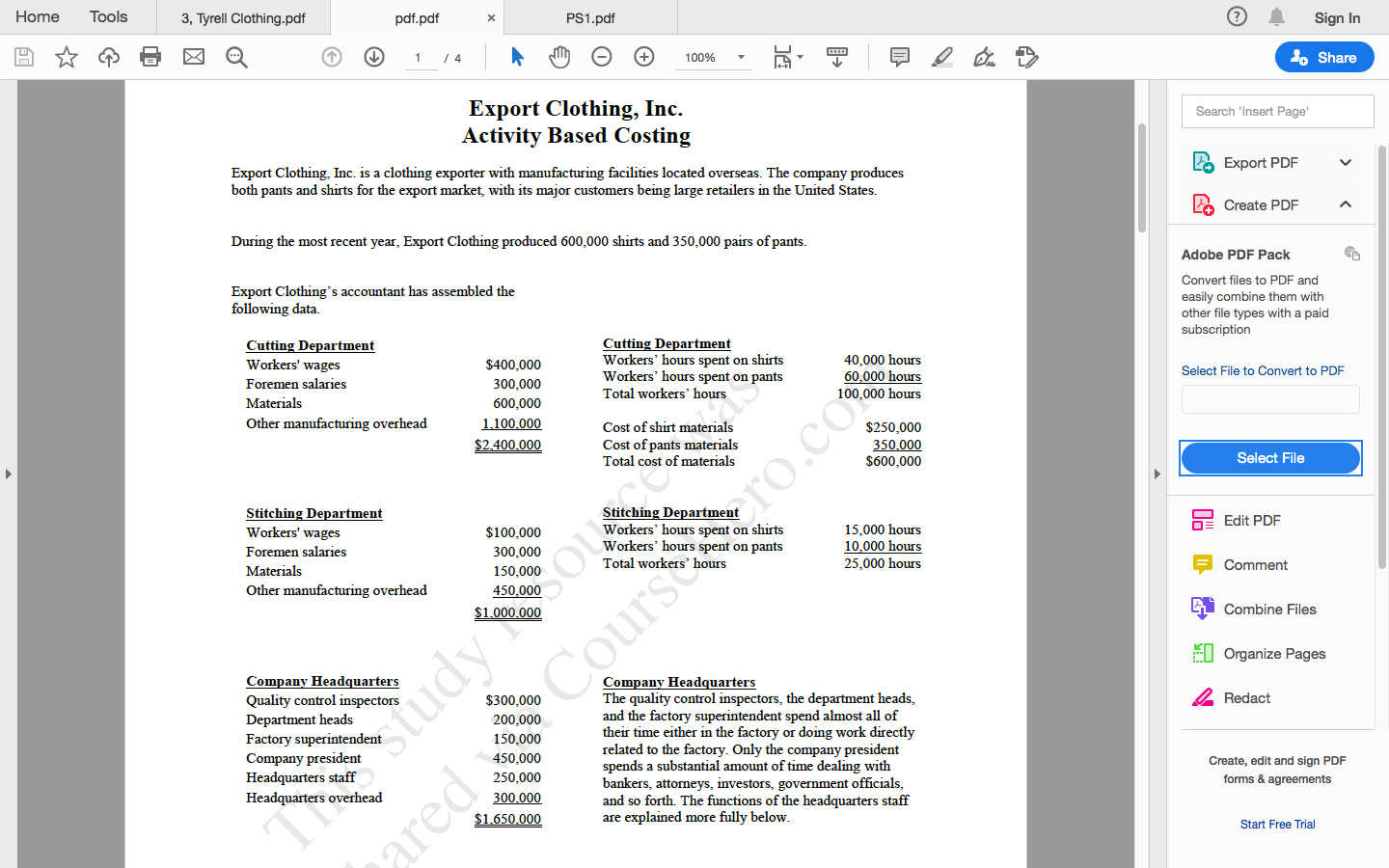 For the answer under the section written as "Assign overhead to shirts