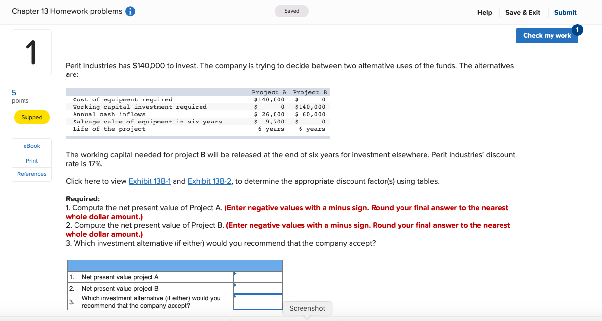 Chapter 13 Question 1 Chapter 13 Homework problems Saved Help Save &