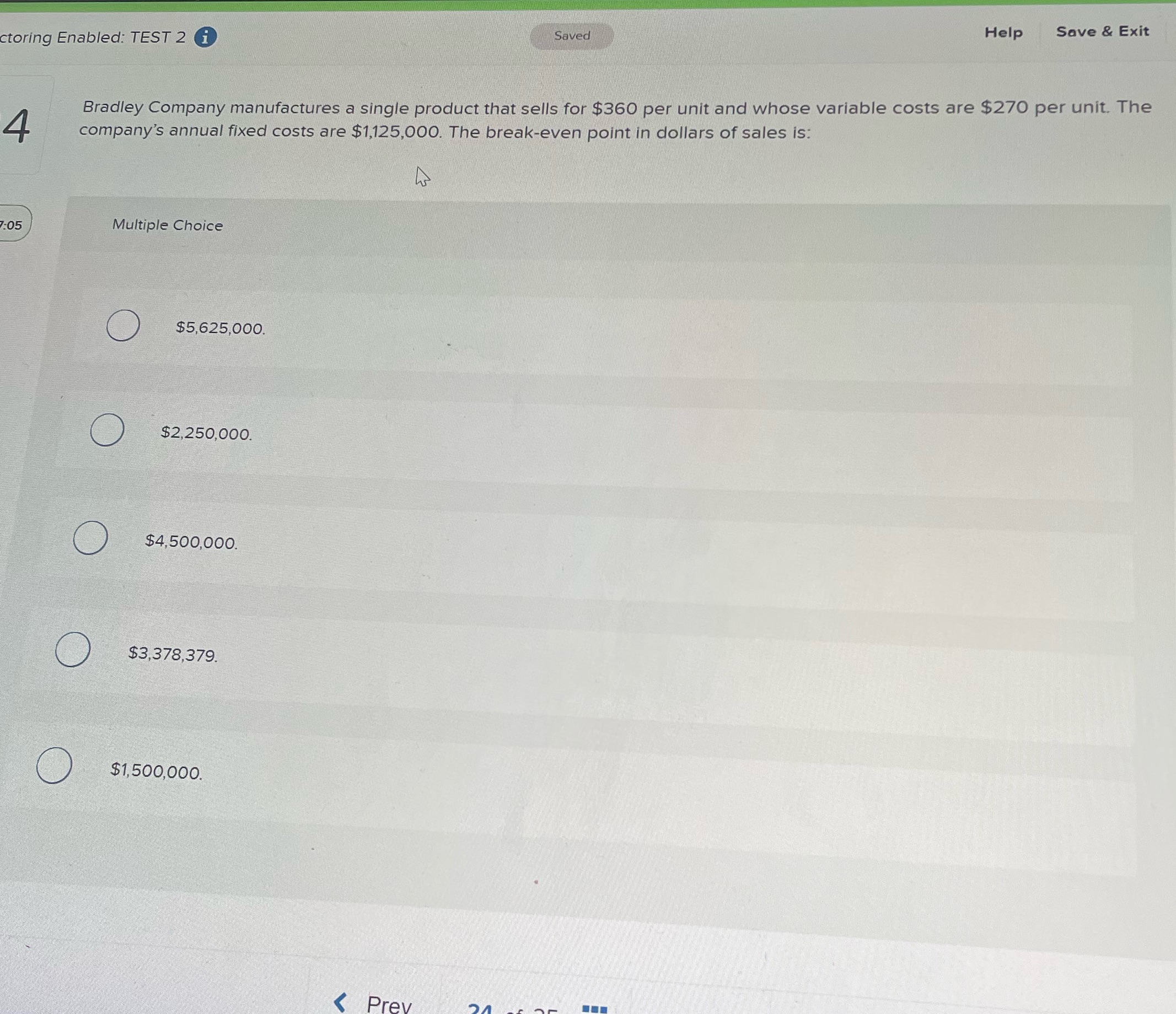 24 Saved Help Save & Exit ctoring Enabled: TEST 2 i Bradley