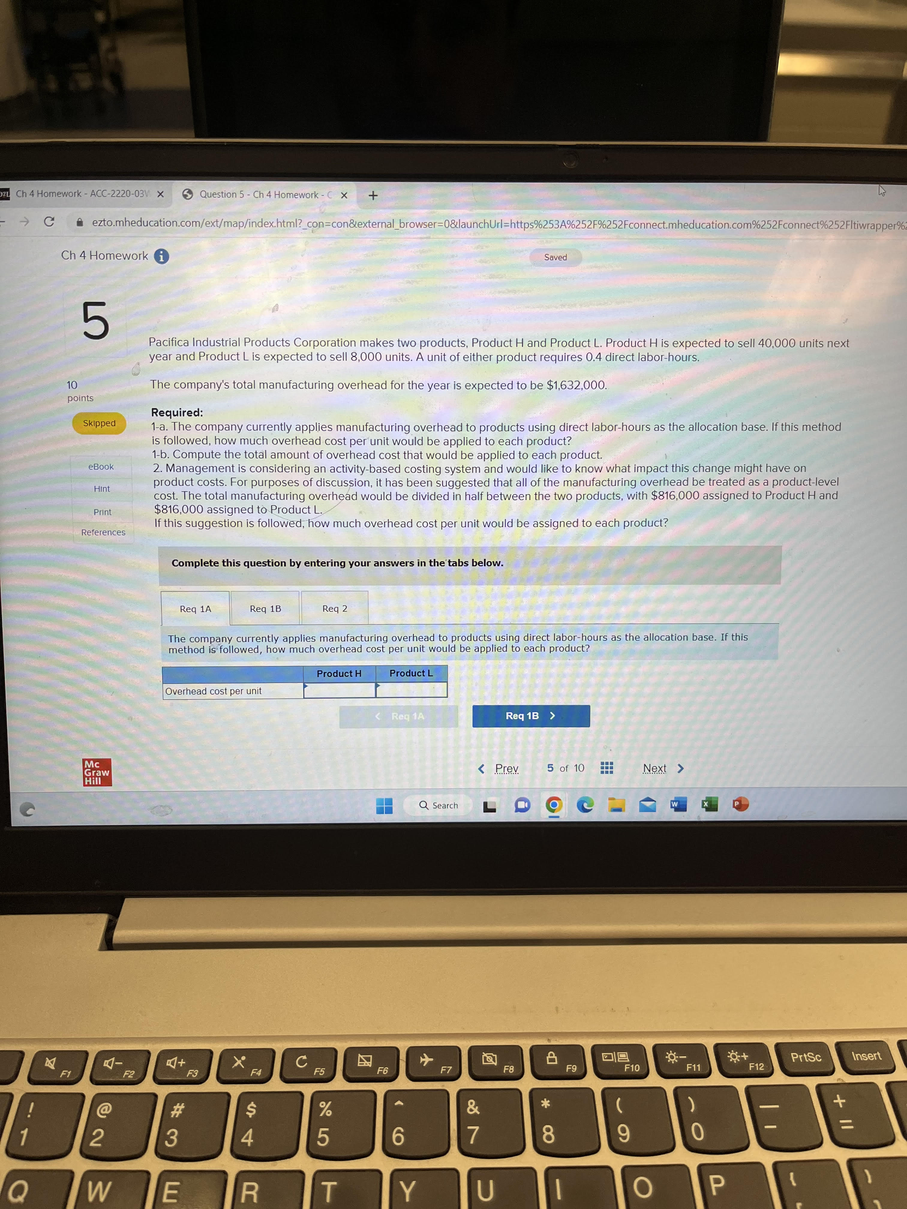 21 Ch 4 Homework - ACC-2220-03V x Question 5 - Ch