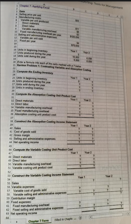 sporting: Tools for Management Chapter 7: Applying Excel Data Selling price