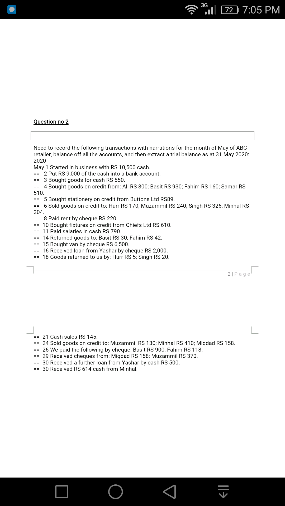 Plz also solve this 3G . (72) 7:05 PM Question no 2