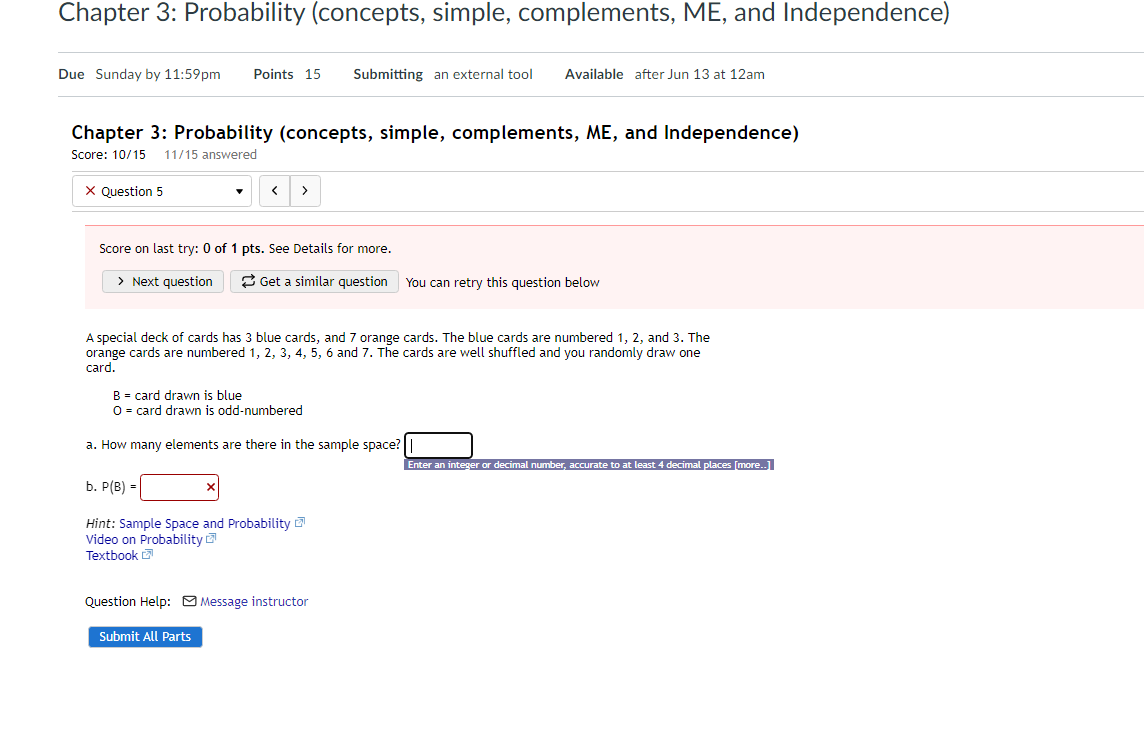 Chapter 3: Probability (concepts, simple, complements, ME, and Independence) Due Sunday