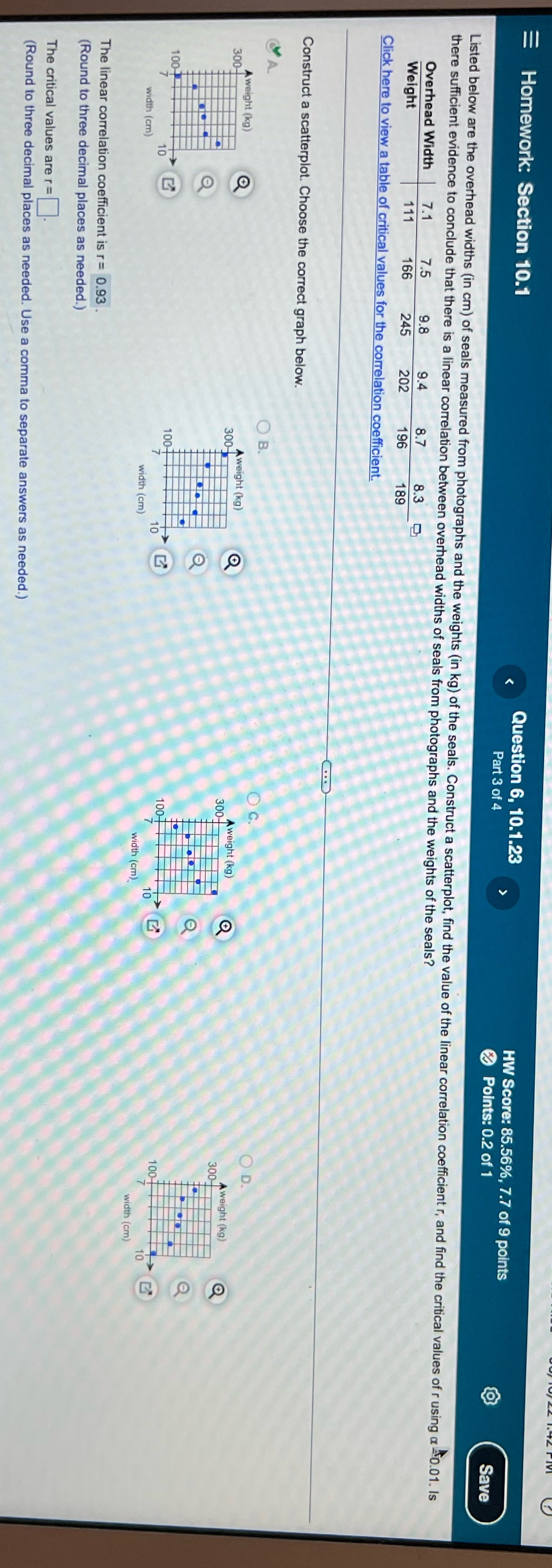 2nd part Homework: Section 10.1 Question 6, 10.1.23 HW Score: 85.56%, 7.7