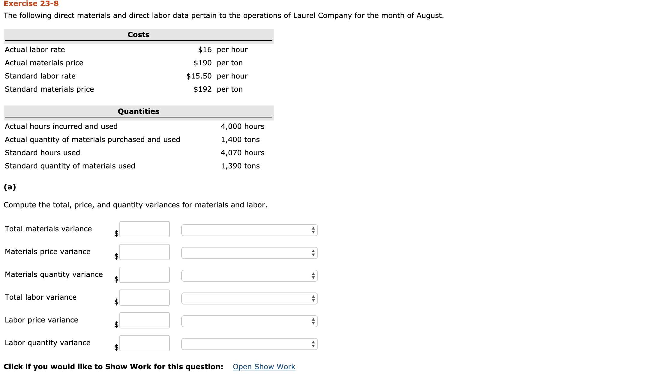 Hi, I need assistance solving this problem. Exercise 23-8 The following direct
