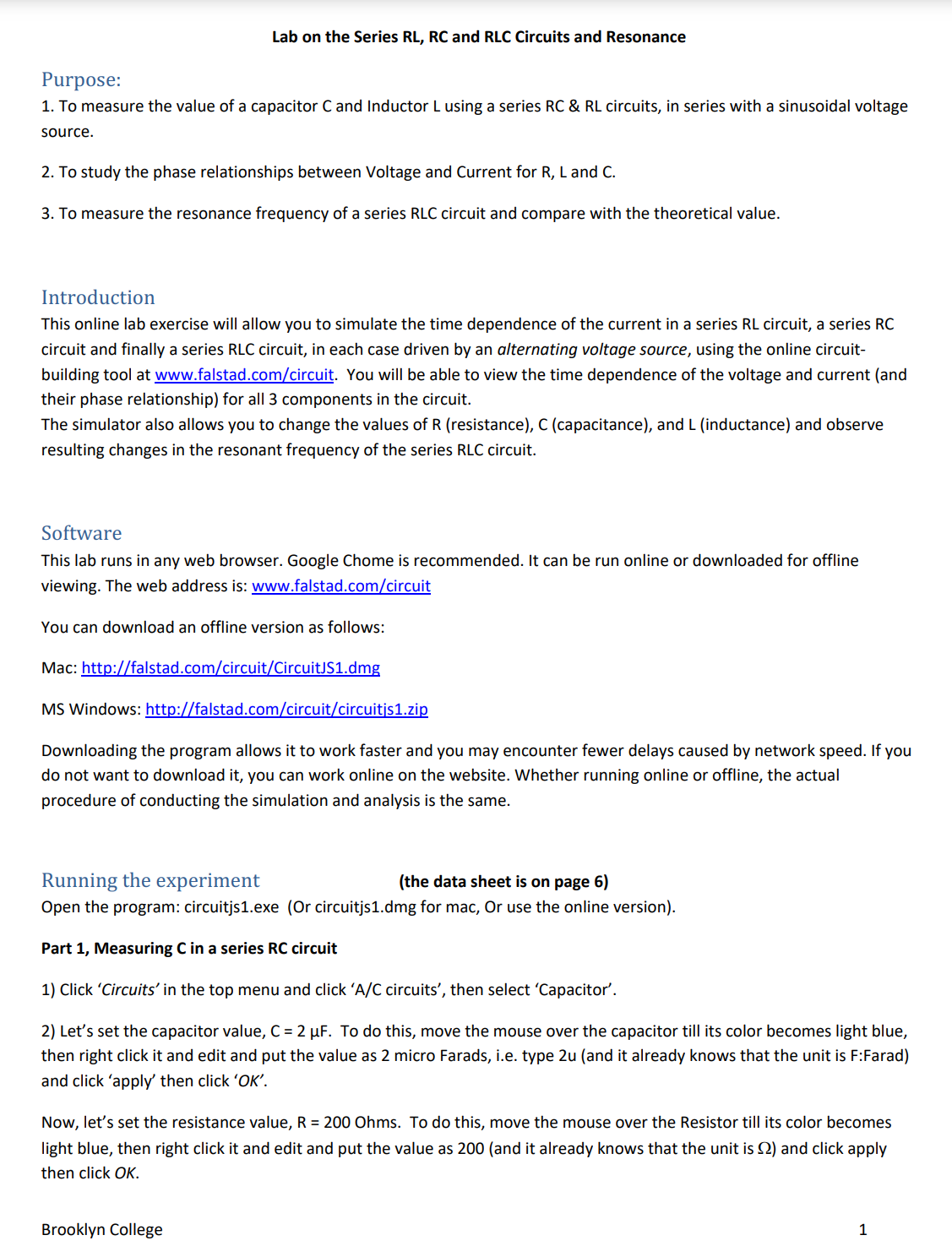 This is a lab report given to me by Brooklyn College in