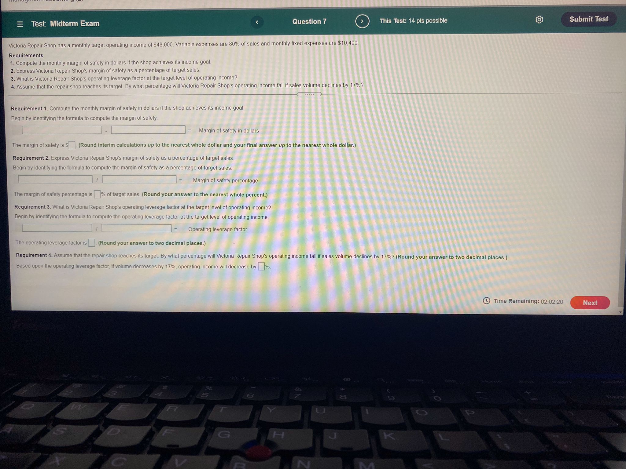 ,,,,,,,,,,,,,,,,,,,, Test: Midterm Exam Question 7 This Test: 14 pts possible Submit