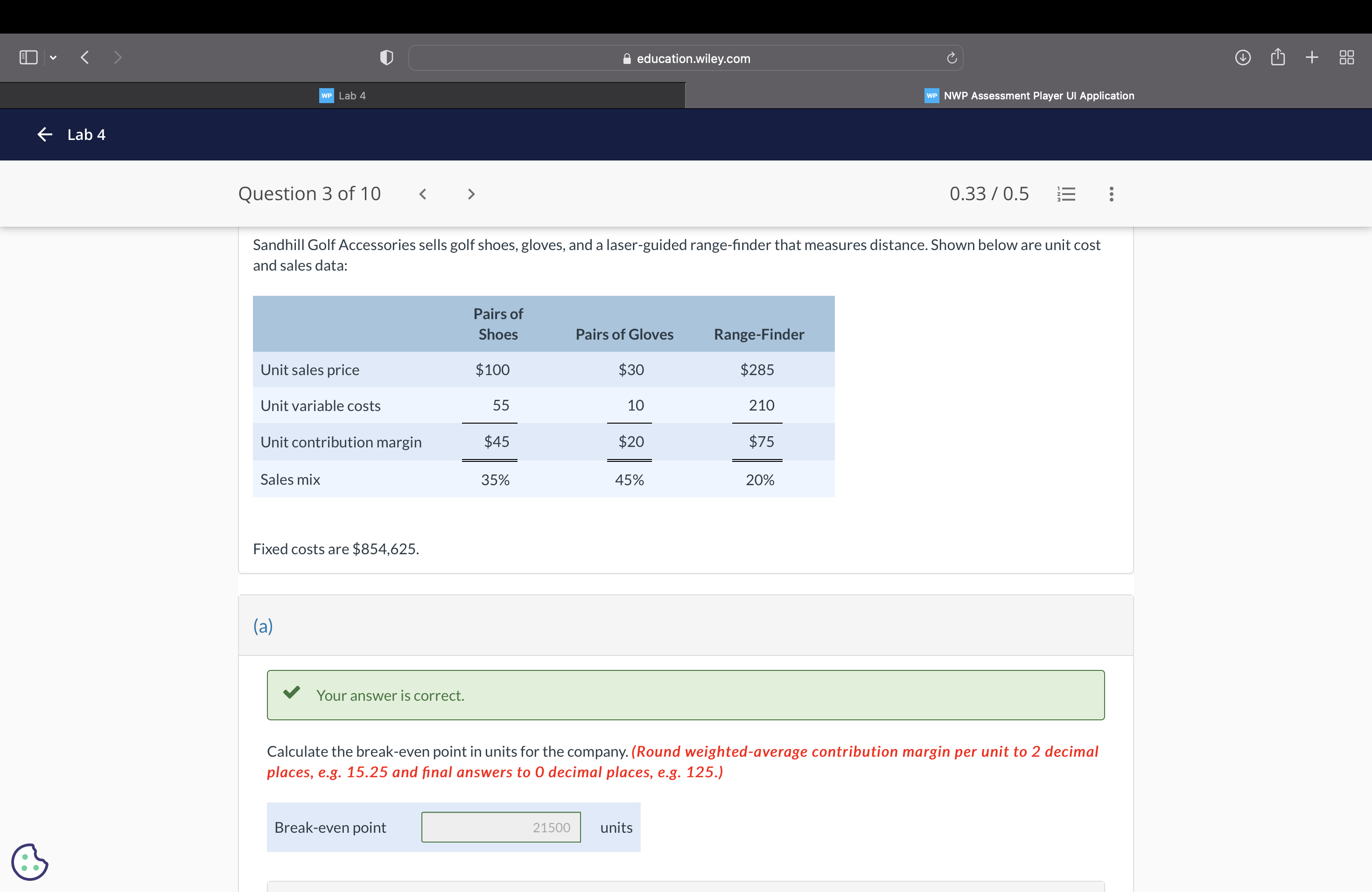  education.wiley.com + 88 WP Lab 4 WP NWP Assessment Player UI