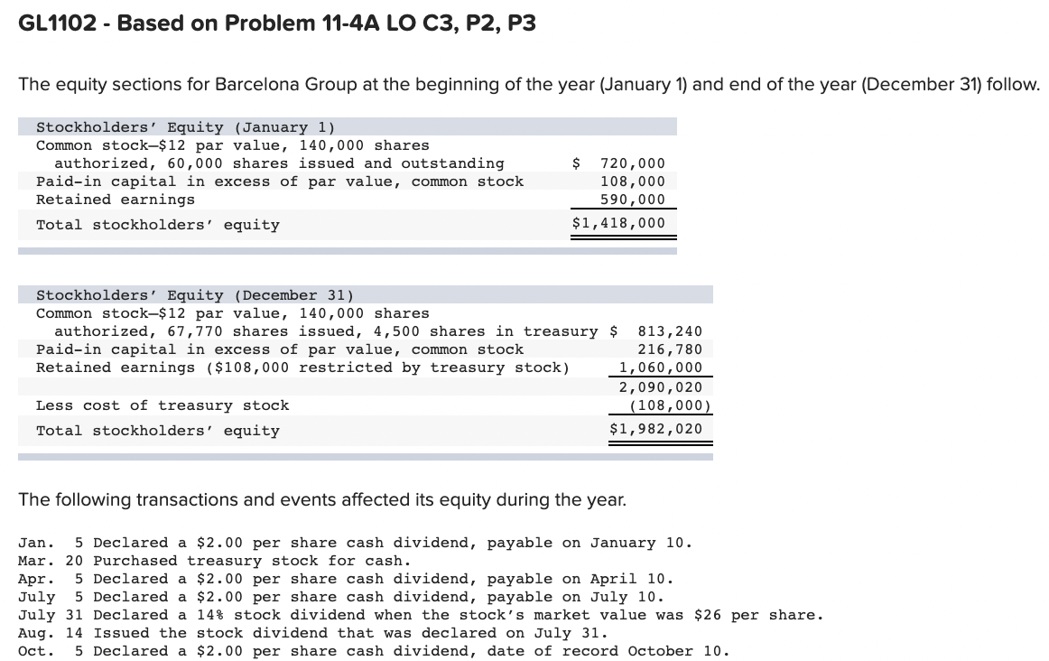  GL1102 - Based on Problem 11-4A LO C3, P2, P3 The