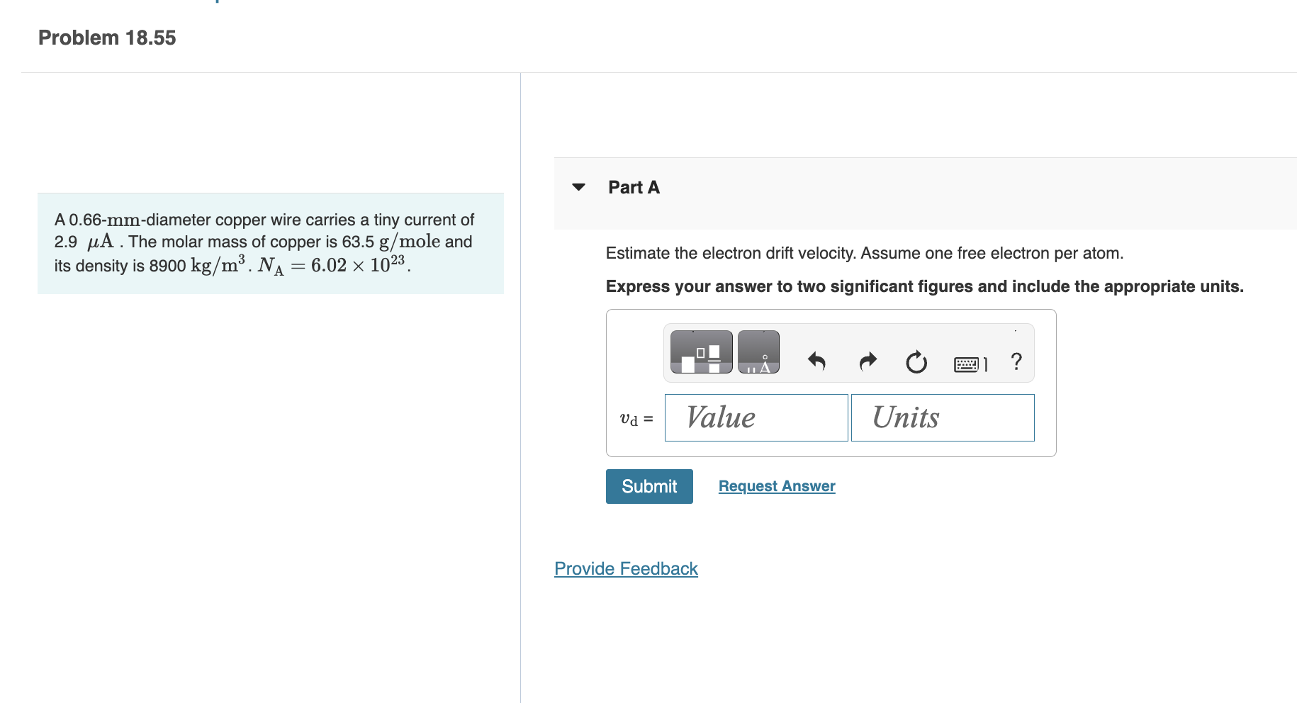 Problem 18.55 v PartA A 0.66-mm-diameter copper wire carries a tiny