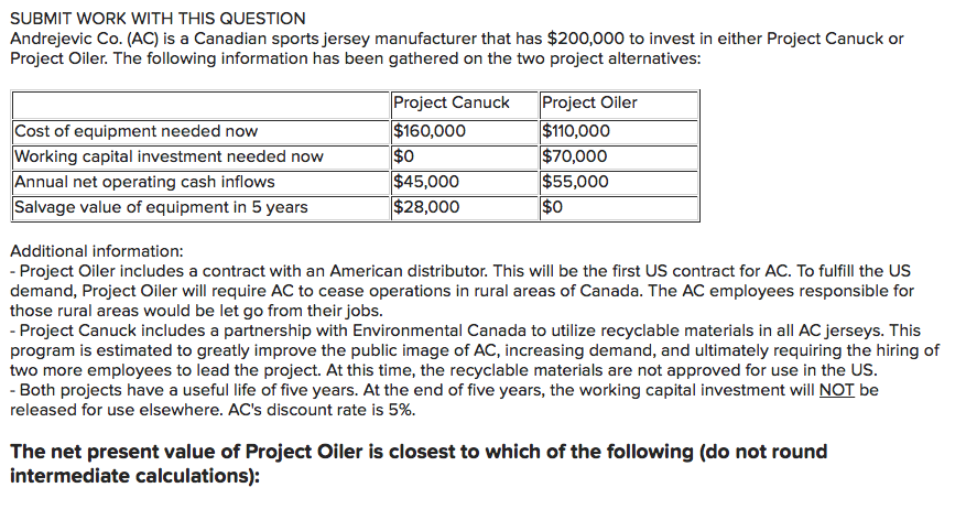  SUBMIT WORK WITH THIS QUESTION Andrejevic Co. [AC] is a Canadian