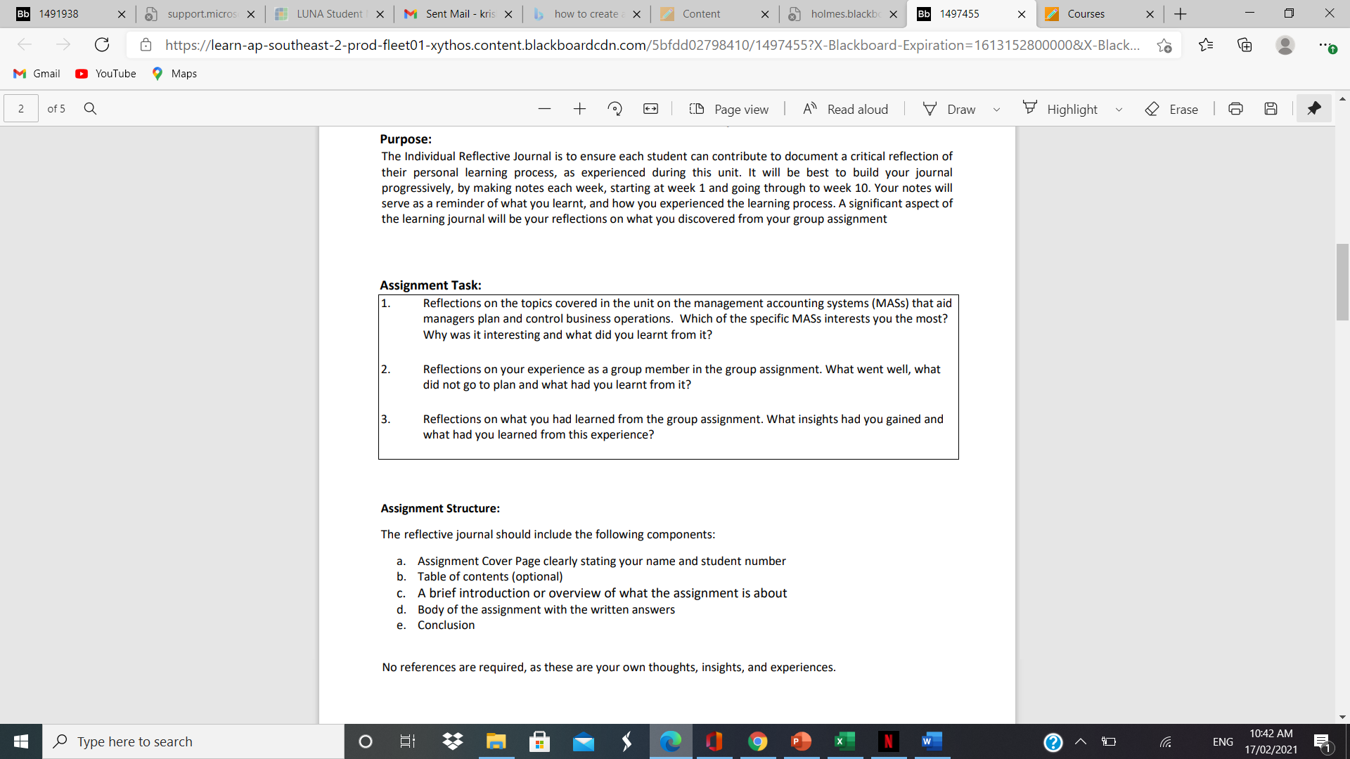 I am not being able to complete reflection journal as I did