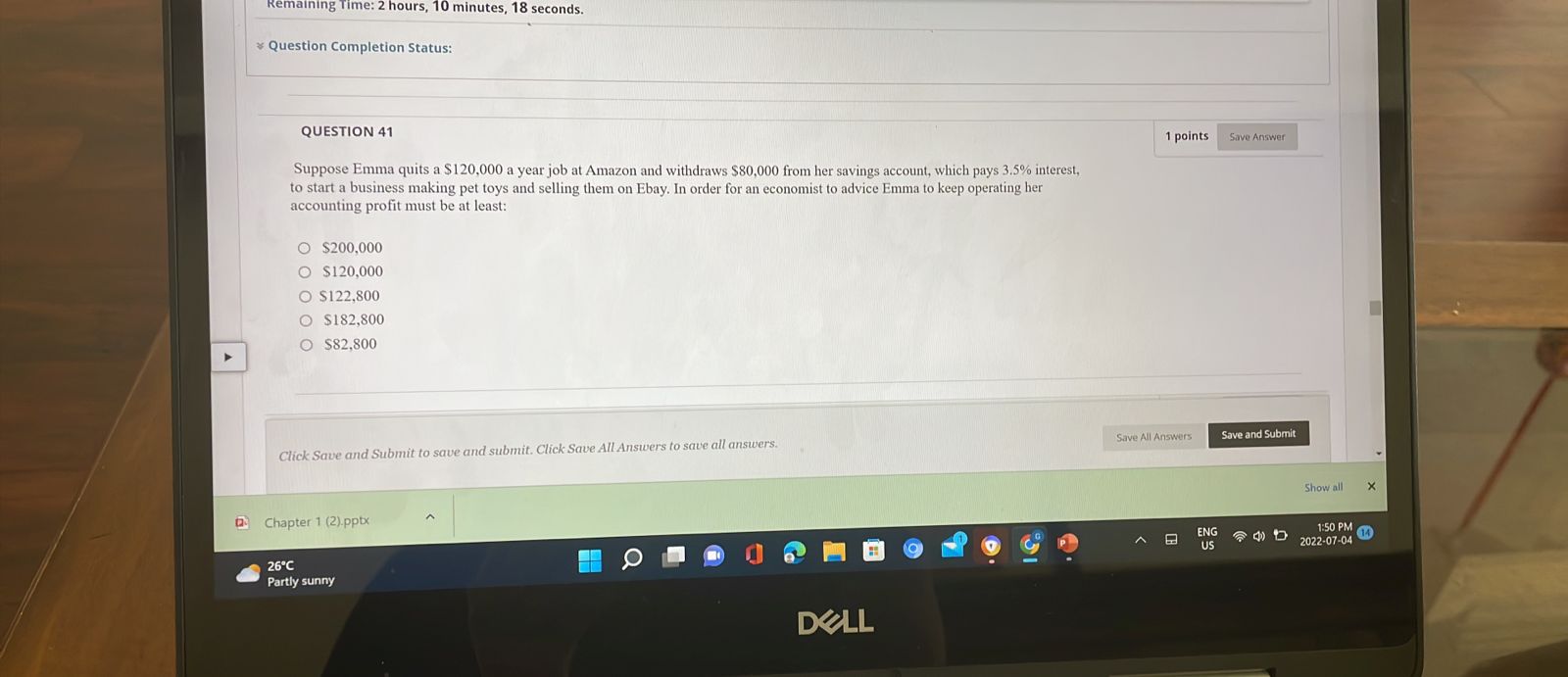 Remaining Time: 2 hours, 10 minutes, 18 seconds. Question Completion Status: