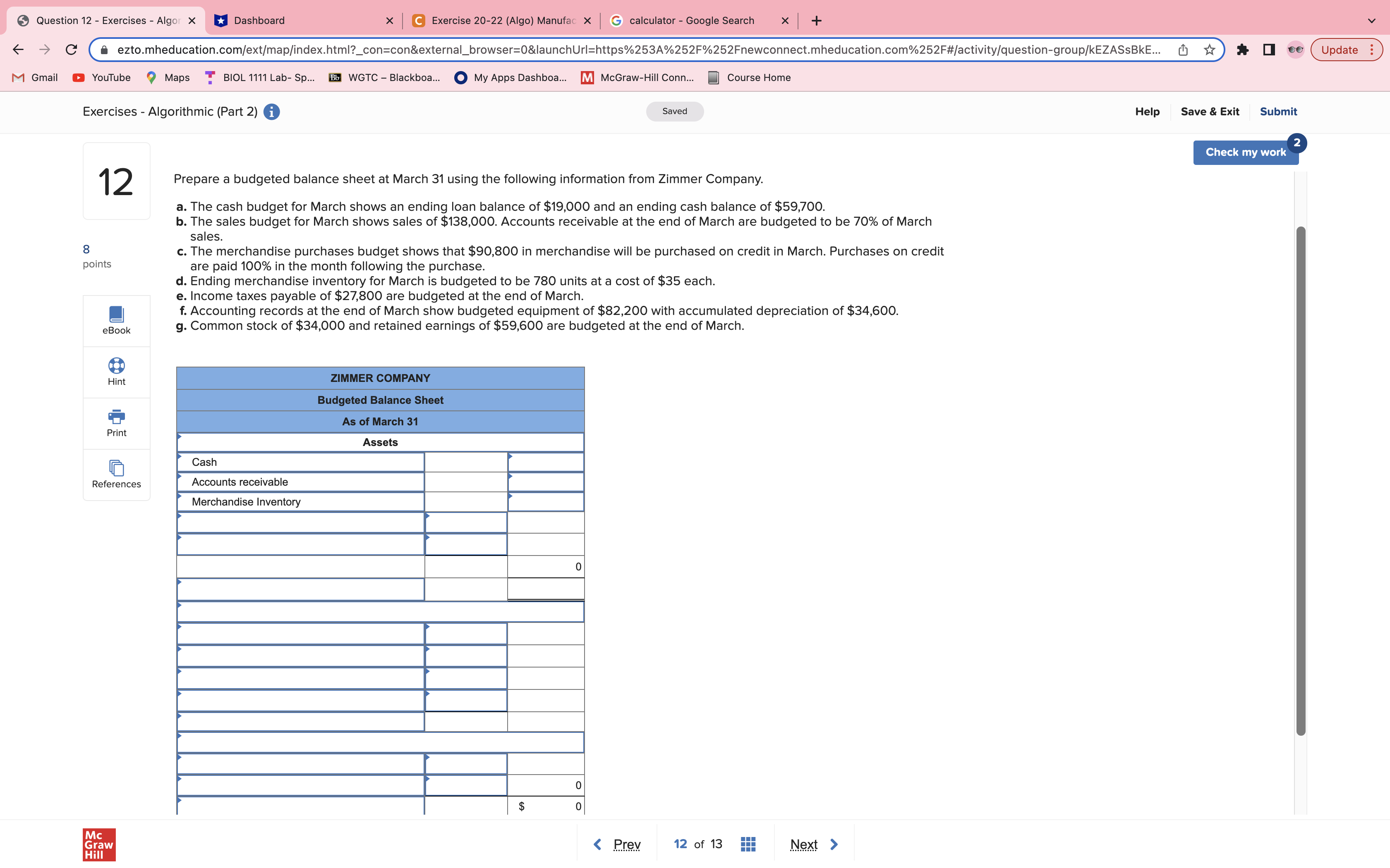  Question 12 - Exercises - Algor X Dashboard X C Exercise