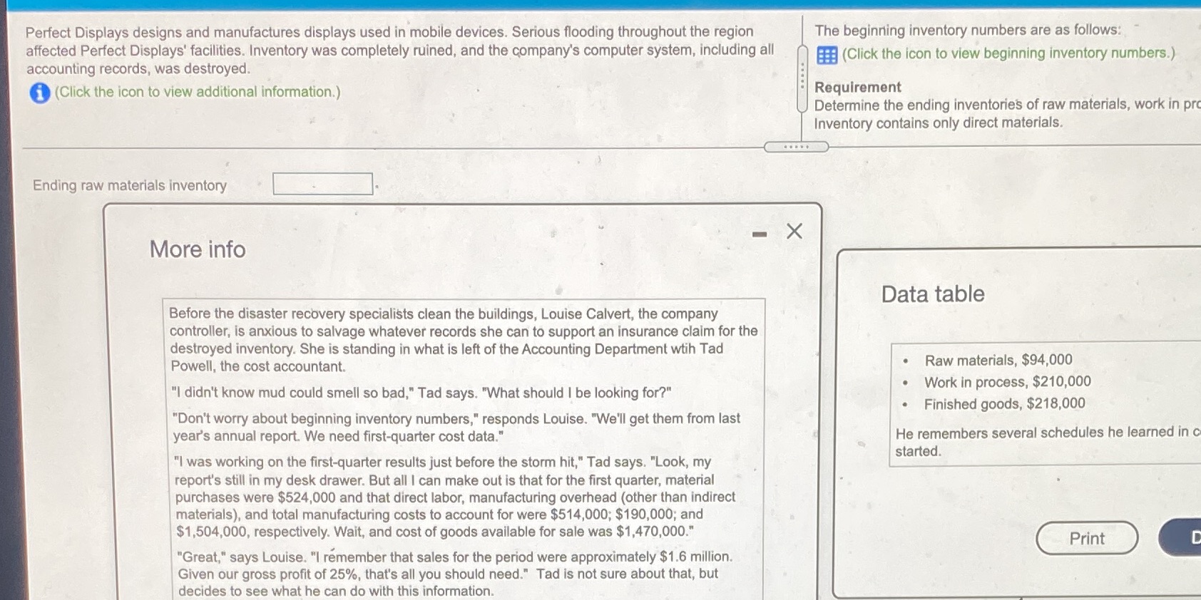 The beginning inventory numbers are as follows: ' ' E (Click
