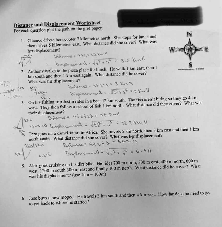 Distance and Displacement Worksheet For each question plot the path on the