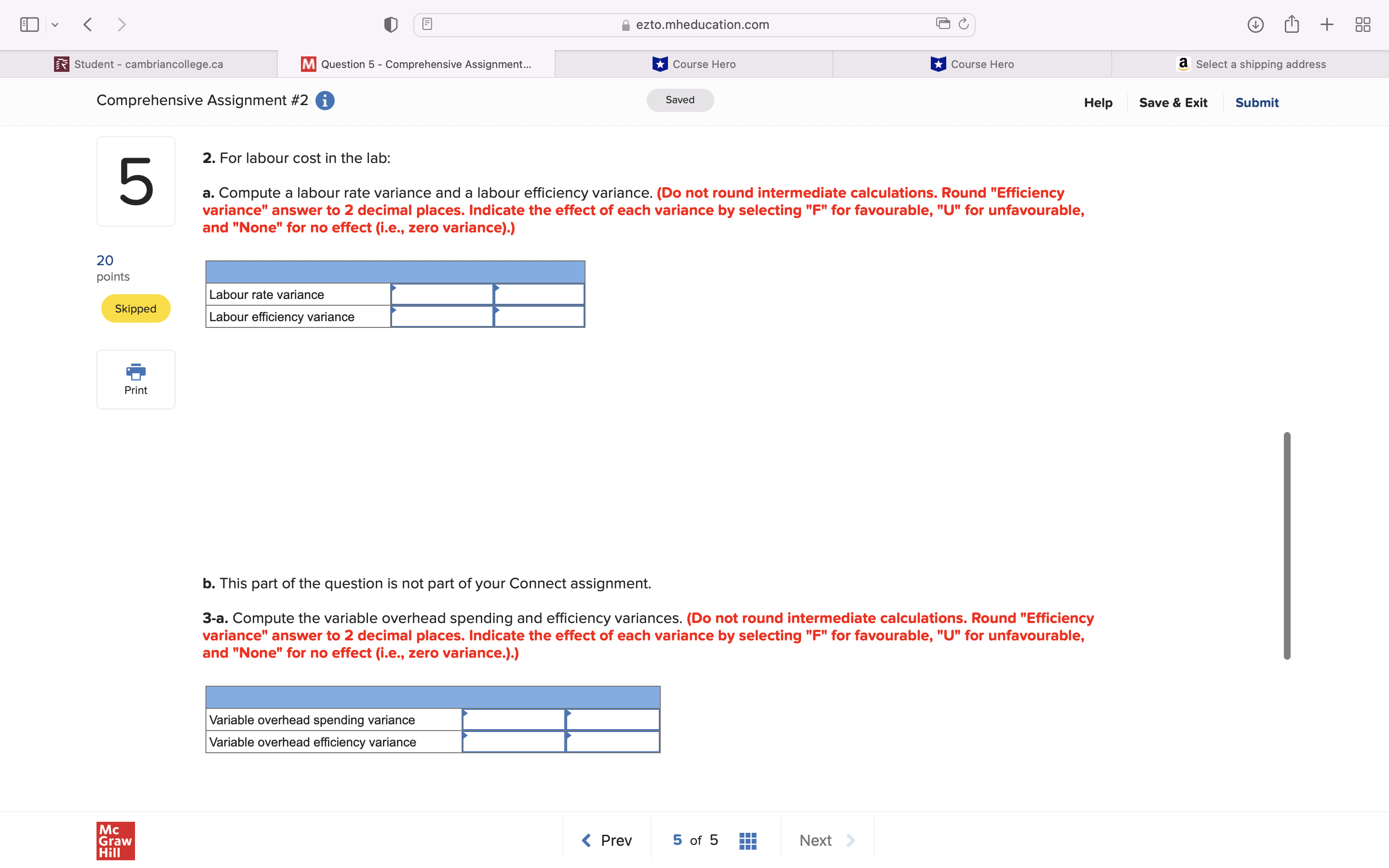 DE Student - cambriancollegeca X m Question 5 - Comprehensive Assignment... u
