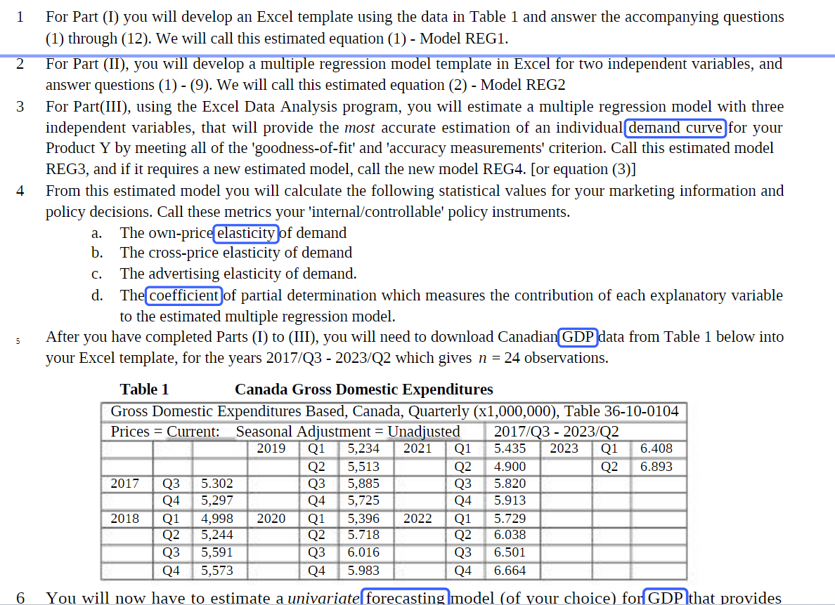  1 For Part (I) you will develop an Excel template using