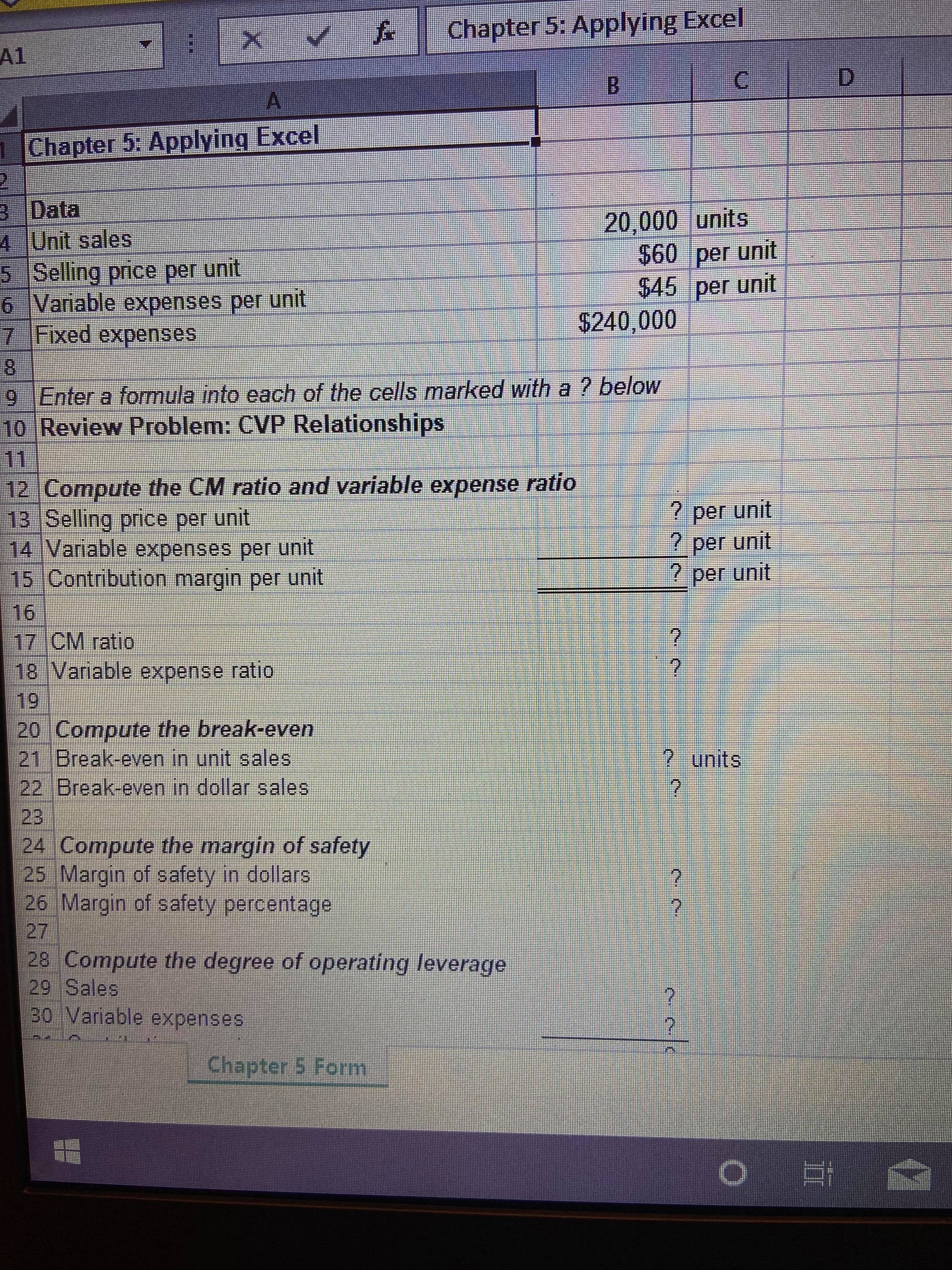 cell B13 enter the formula "= B5". After entering formulas in all